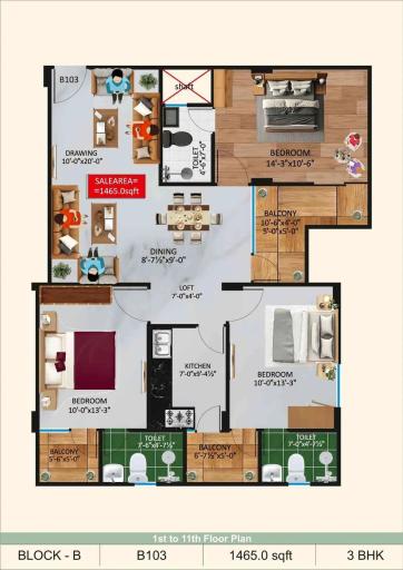 3BHK Floor Plan