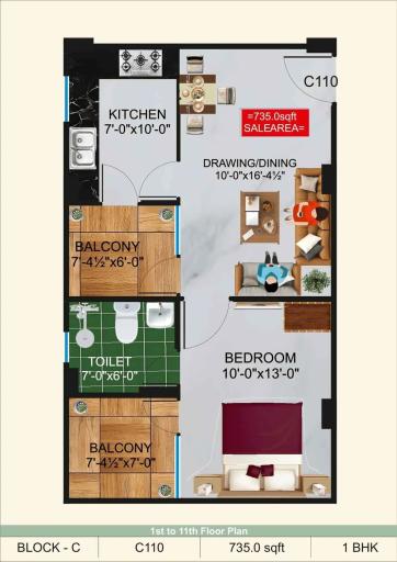 1BHK Floor Plan