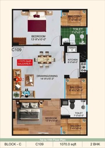 2BHK Floor Plan